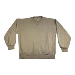 80s Vintage Russell Athletic Sweatshirt Made In USA polycotton Vtg Men's Lg Tan
